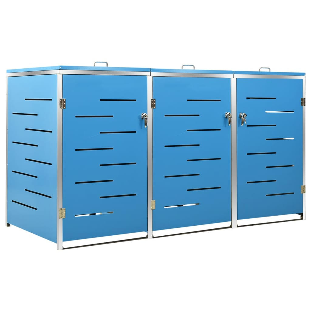 3ER Mülltonnenbox JAGU Edelstahl | Blau | 115x207x77,5cm | Für 3 Tonnen 240L - Blau, Metall (207/115/77.5cm) - DELUKE
