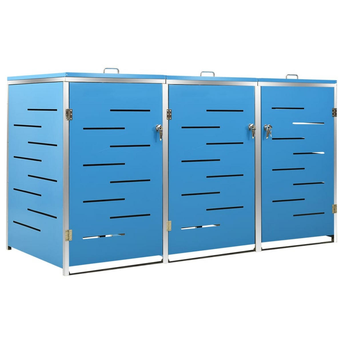 3ER Mülltonnenbox JAGU Edelstahl | Blau | 115x207x77,5cm | Für 3 Tonnen 240L - Blau, Metall (207/115/77.5cm) - DELUKE