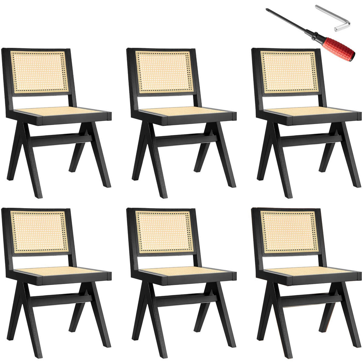 HOLZSTUHL 6er Set Lissy,48,5 x 53,5 x 83 cm, Belastbarkeit 120 kg,schwarz - Schwarz, Holz (48.5/83/53.5cm) - tectake