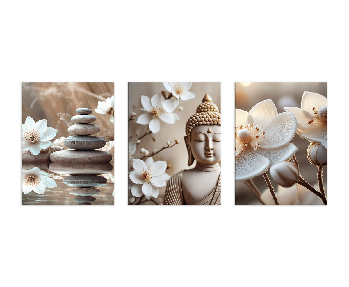 BILDERSET 3er-Set 30x40 cm Buddha Zen beige - Beige, Kunststoff (30/40cm) - artissimo