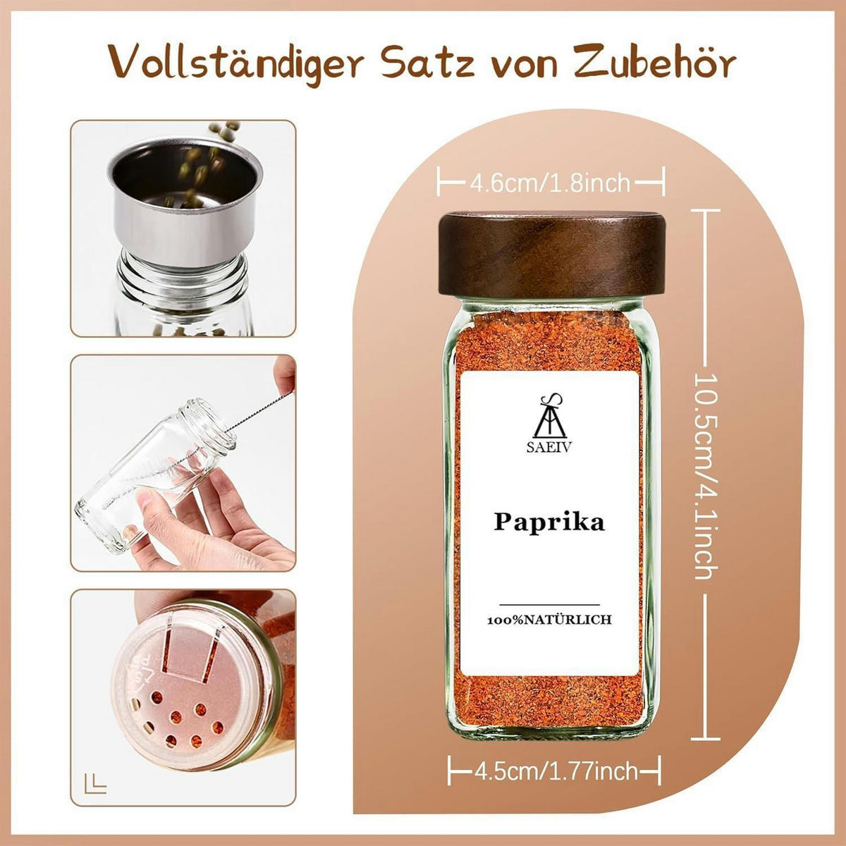 GEWÜRZGLÄSER 12-teiliges Set mit Holzdeckel 120ML - Multicolor, Glas (4.5/10.5/4.5cm)