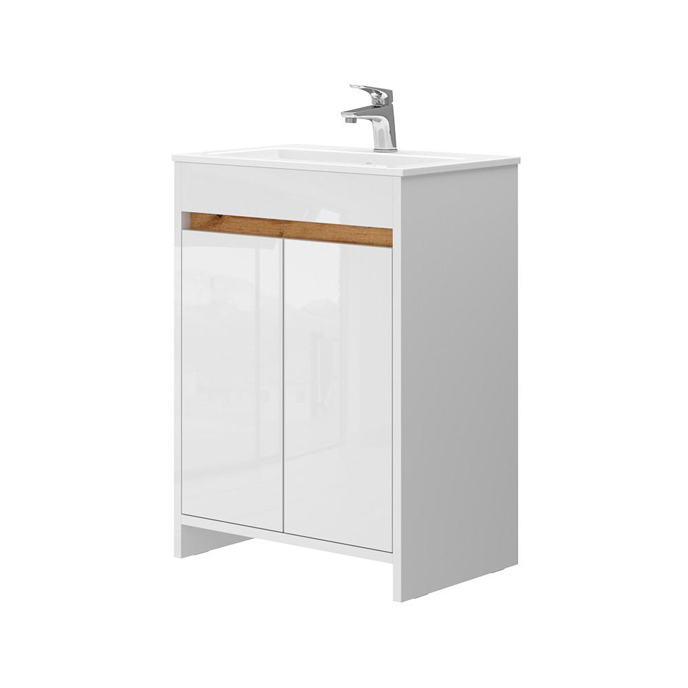 BADRUMSMÖBELSET Lemgo Vit högblank 2 delar, underskåp 60 cm Vit högglans 81.9/59.6/40 cm