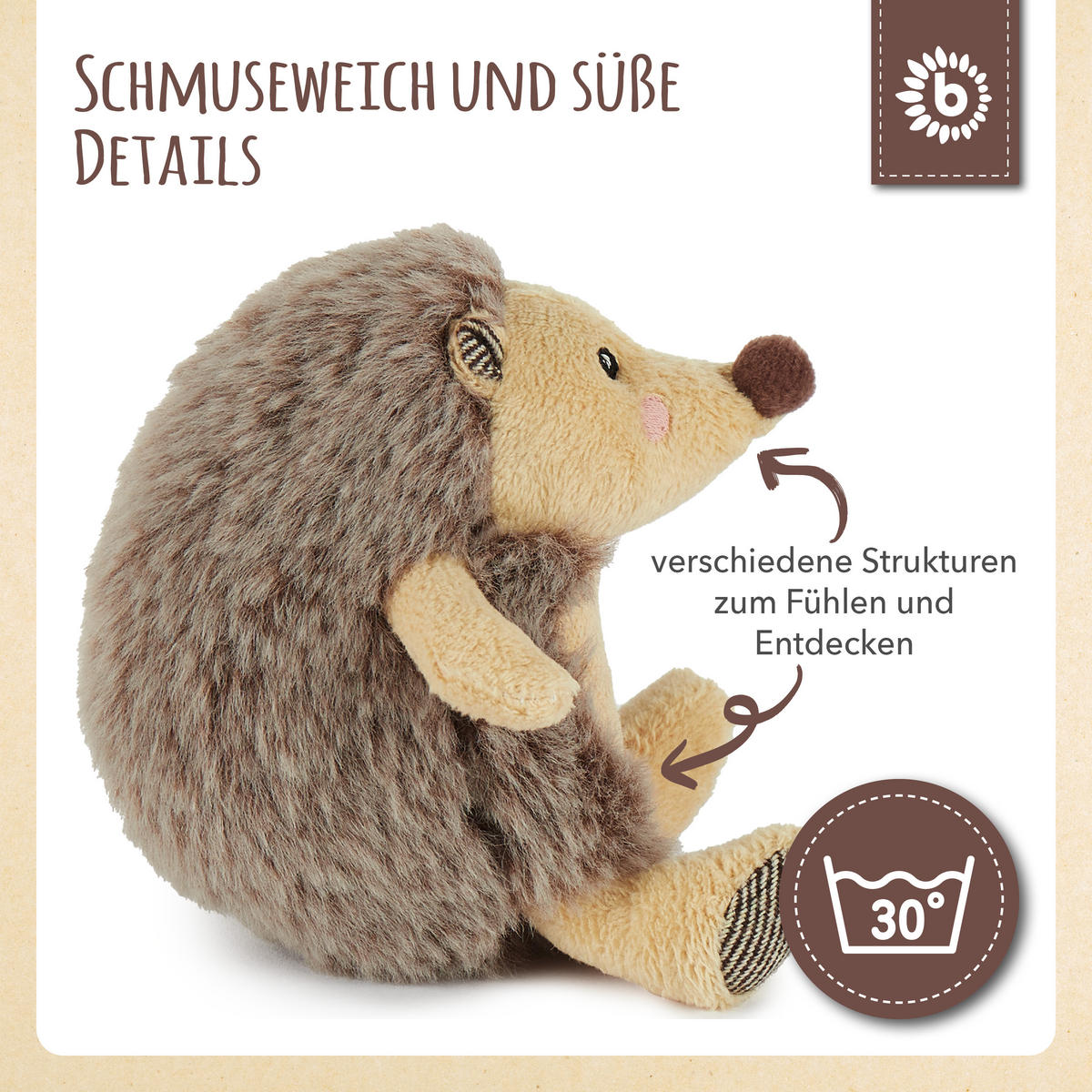 RASSEL Plüsch Igel Spieltier - ab Ge - Braun, Textil (8/12cm) - Bieco Spielwaren