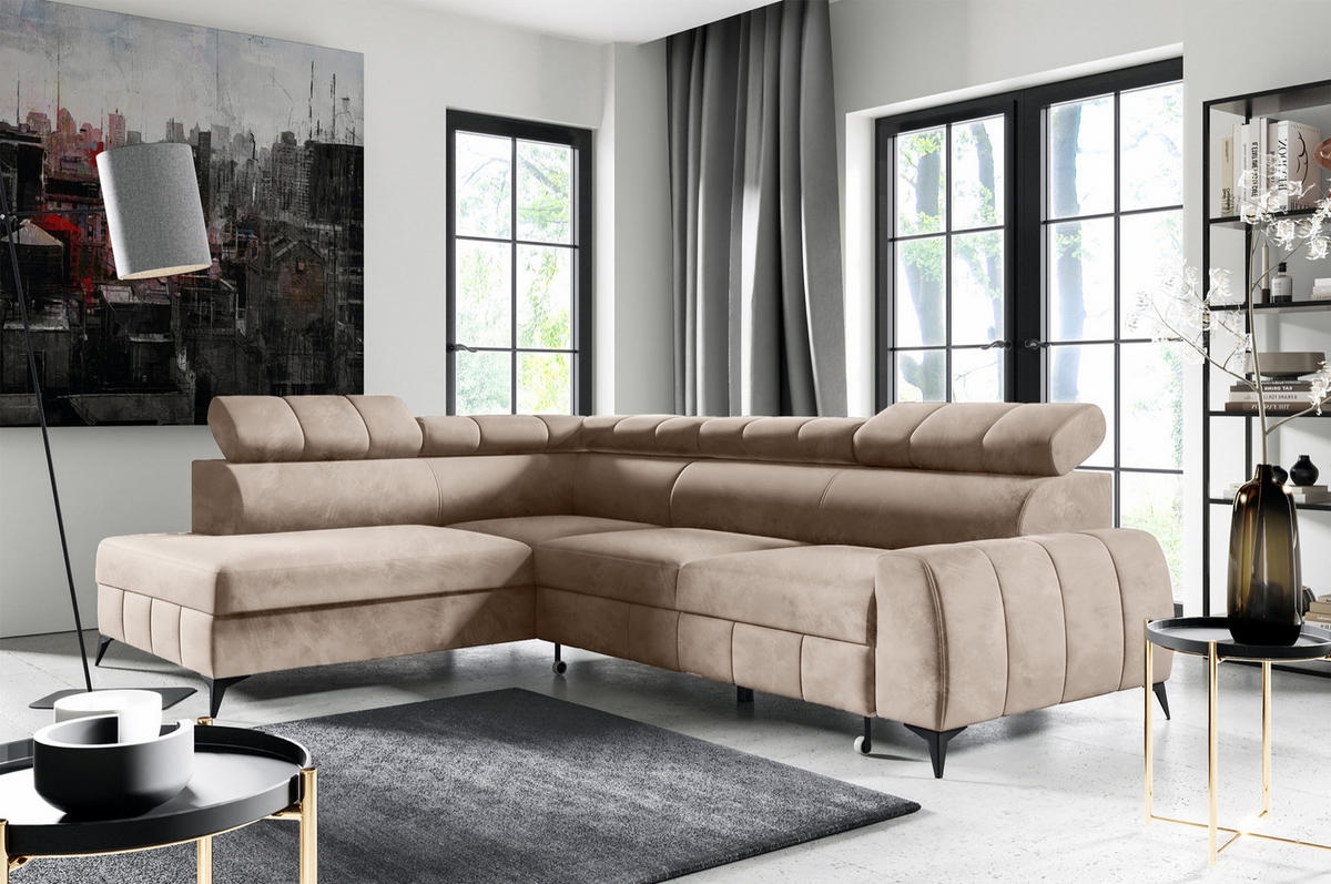 ECKSOFA London Greige Velours - Taupe/Schwarz, Textil/Metall (274/203cm) - Selsey