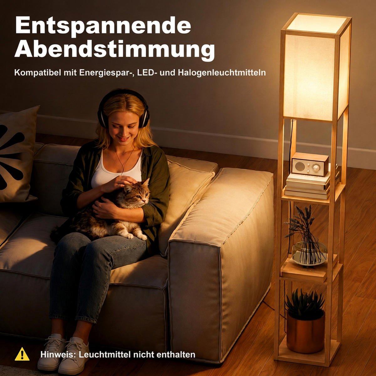 STEHLEUCHTE MDF Eiche Weiß - Eichefarben, Holzwerkstoff (26/26/160cm) - HOMCOM