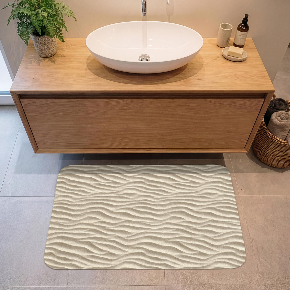 KÚPEĽŇOVÁ PREDLOŽKA Piesok - Vlny - Béžová 90x60 cm - béžová, textil/plast (90/60cm) - OnlyWow