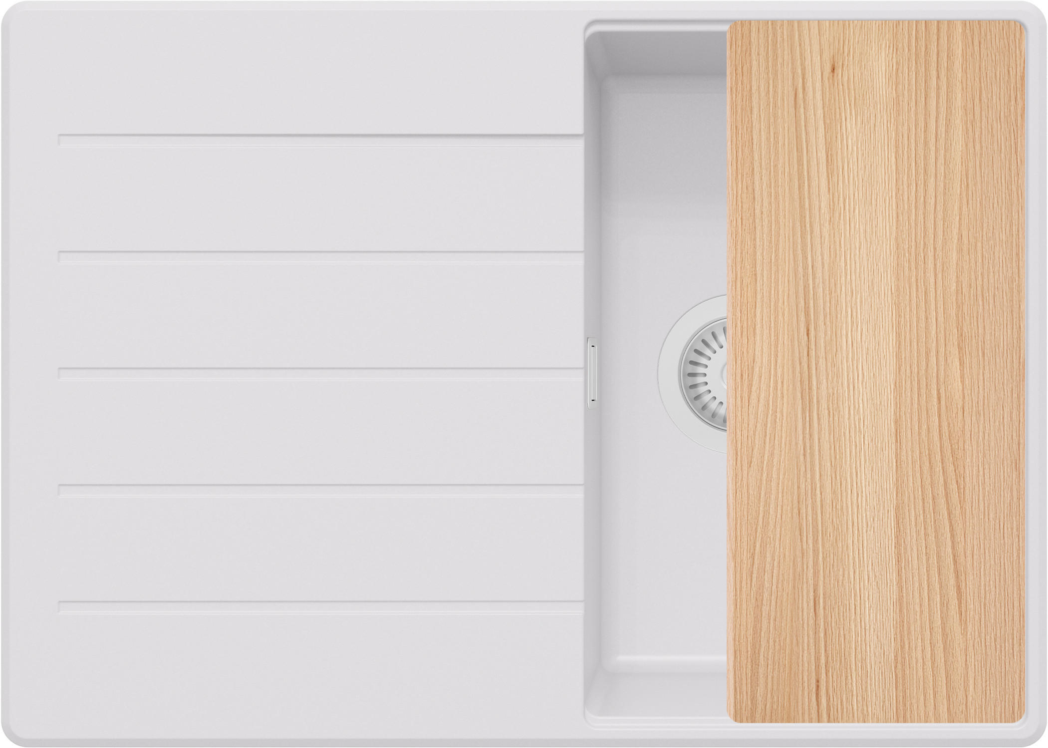 SPÜLBECKEN Kopenhagen, 2-er set Alles Weiß 70/50 cm 1 Becken + Ablauf-Set + Schneidebrett ab 40er Unterschrank - Beige/Weiß, Kunststoff (70/20/50cm) - Primagran