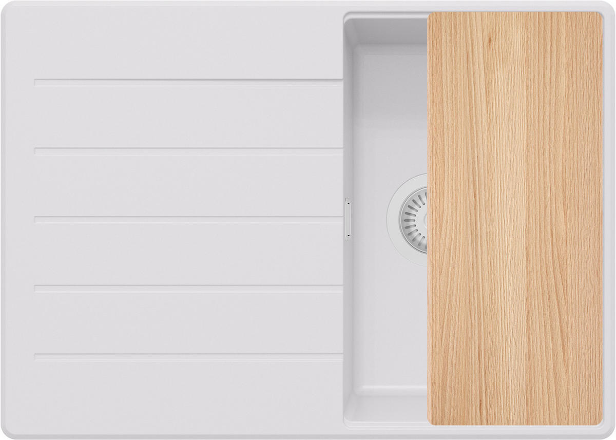 SPÜLBECKEN Kopenhagen, 2-er set Alles Weiß 70/50 cm 1 Becken + Ablauf-Set + Schneidebrett ab 40er Unterschrank - Beige/Weiß, Kunststoff (70/20/50cm) - Primagran