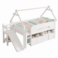 HAUSBETT 90/200 mit Rutsche, Schubladen und Sicherheitsgeländer in Weiß - Weiß, Holzwerkstoff (90/200cm) - EVRYAE