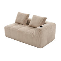 SOFA od samta, 158/93/61 cm kaki, s bočnim džepovima i držačima za piće - boje pijeska, tekstil (90/60/160cm) - BEAOK