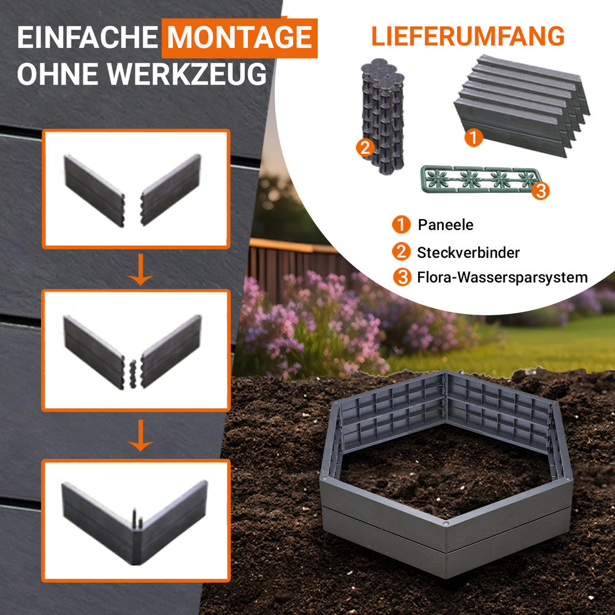 HOCHBEET-SYSTEM L, 6 Paneele inkl. Verbinder - Anthrazit, Kunststoff (110/25/110cm) - GARANTIA