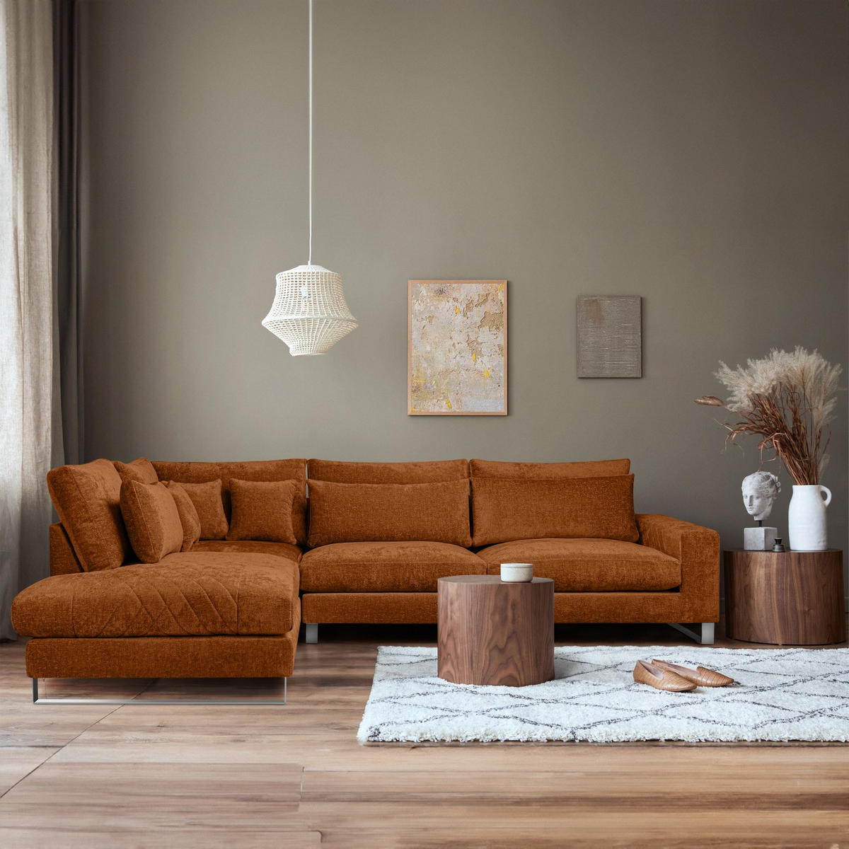ECKSOFA LINKS BRENTIS Chenille-Stoff, Orangerot - Orange, Textil (314/224cm) - KONSIMO®