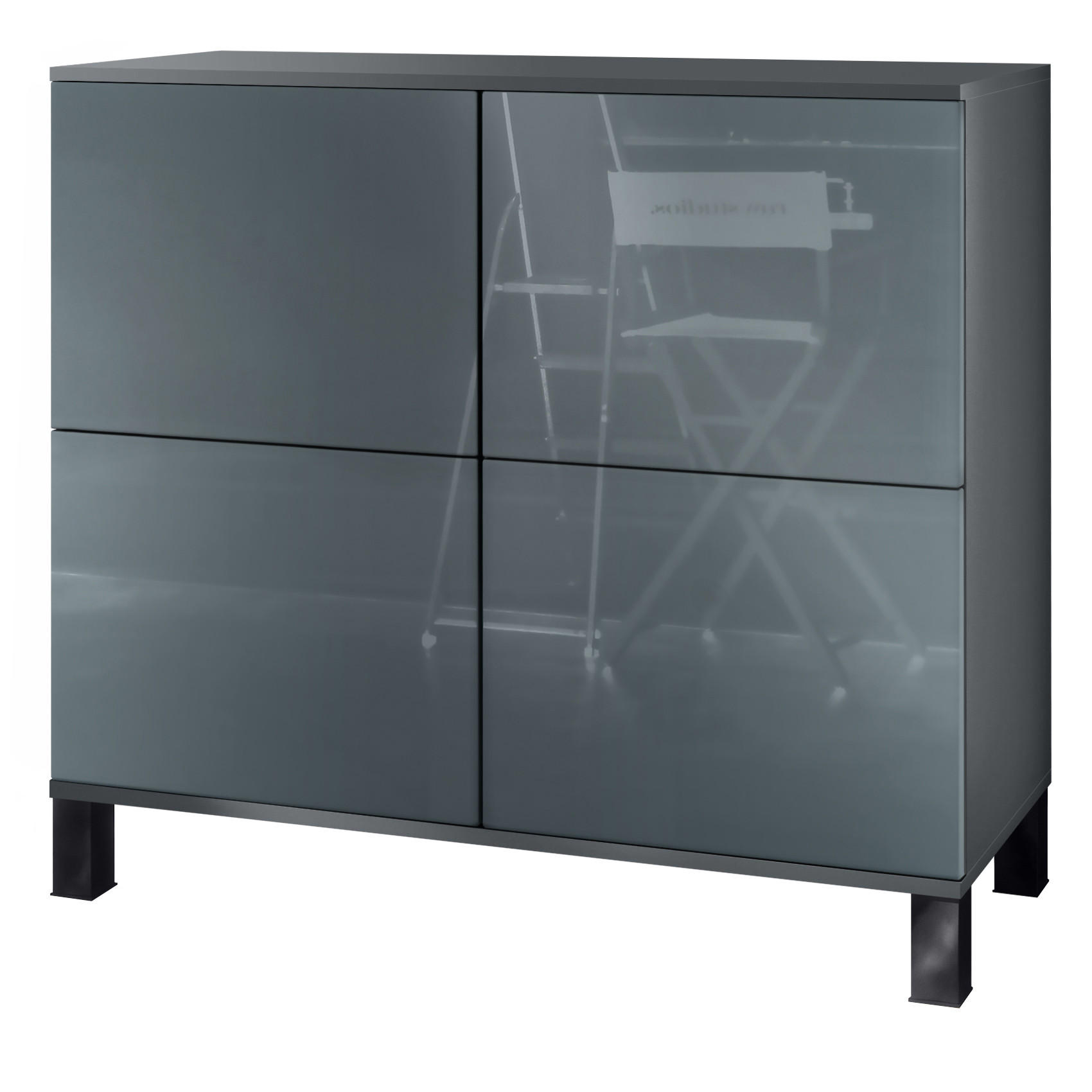 KOMMODE Rova Grau Hochglanz - Grau, Holzwerkstoff (92.5/84.5/35cm) - Vladon
