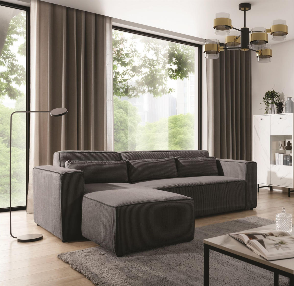 ECKSOFA Schlafsofa Waldo In Poso - Anthrazit, Holzwerkstoff/Textil (260/173cm) - Fun Möbel