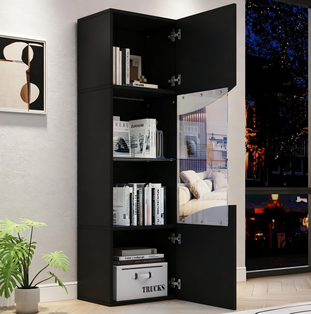 VITRINENSCHRANK mit LED 35 x 50 x 165 cm Hochglanz Schwarz - Schwarz, Holzwerkstoff (50/165/35cm) - Beauniv