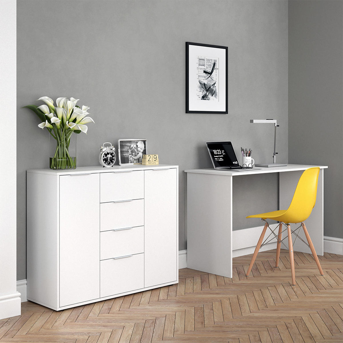 KOMMODE Leon Weiß 100 x 84 cm - Weiß, Holzwerkstoff (35/84/100cm) - Vicco