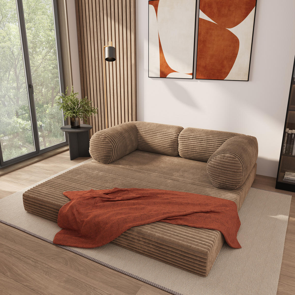 POHOVKA z pěny ALVIO s funkcí spaní Manšestrová látka Béžová - béžová, textil (170/68/80cm) - MASSENO