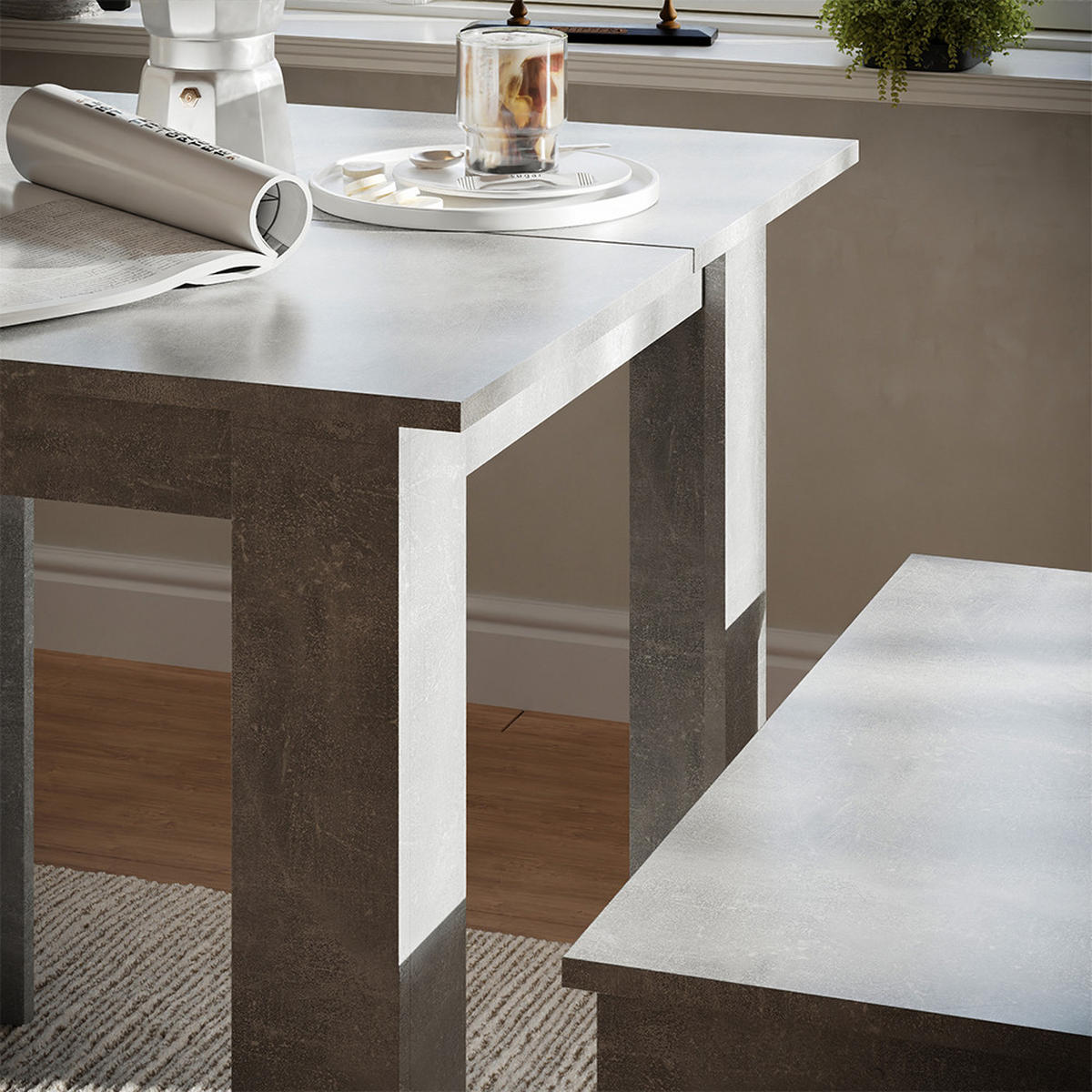 ESSTISCH SET Sentio Beton 80 x 80 cm mit 2 Bänken - Grau, Holzwerkstoff (80/73/80cm) - Vicco