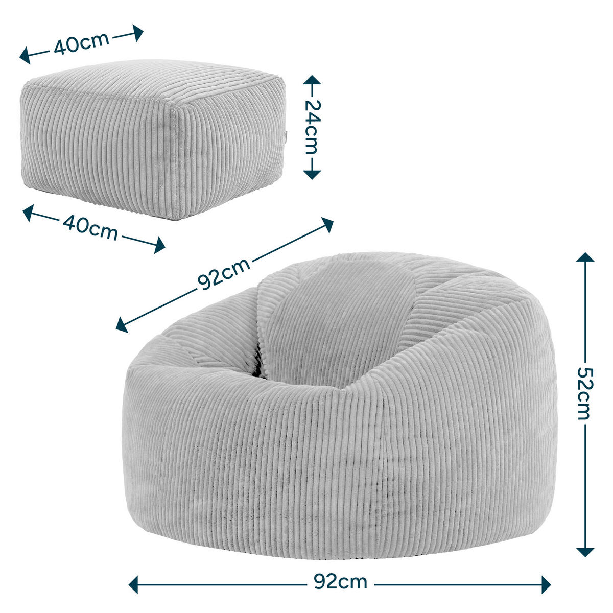SITZSACK mit Hocker Dalton XXL - Anthrazit, Textil (92/52/92cm) - icon