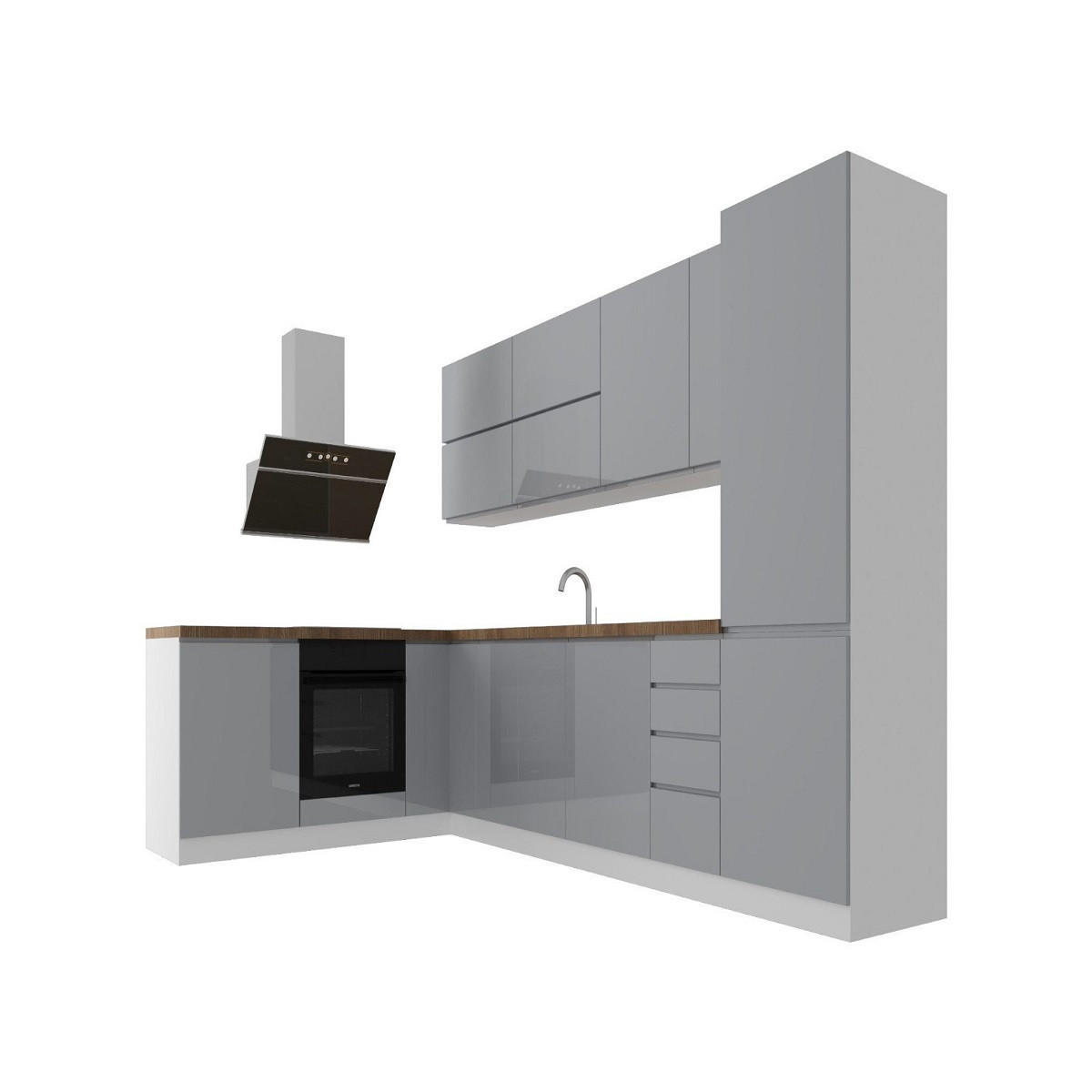 ECKKÜCHE 330/210 cm - Aspen K54-M330 in Grau/Hochglanz - Grau, Holz (330/212/210cm)