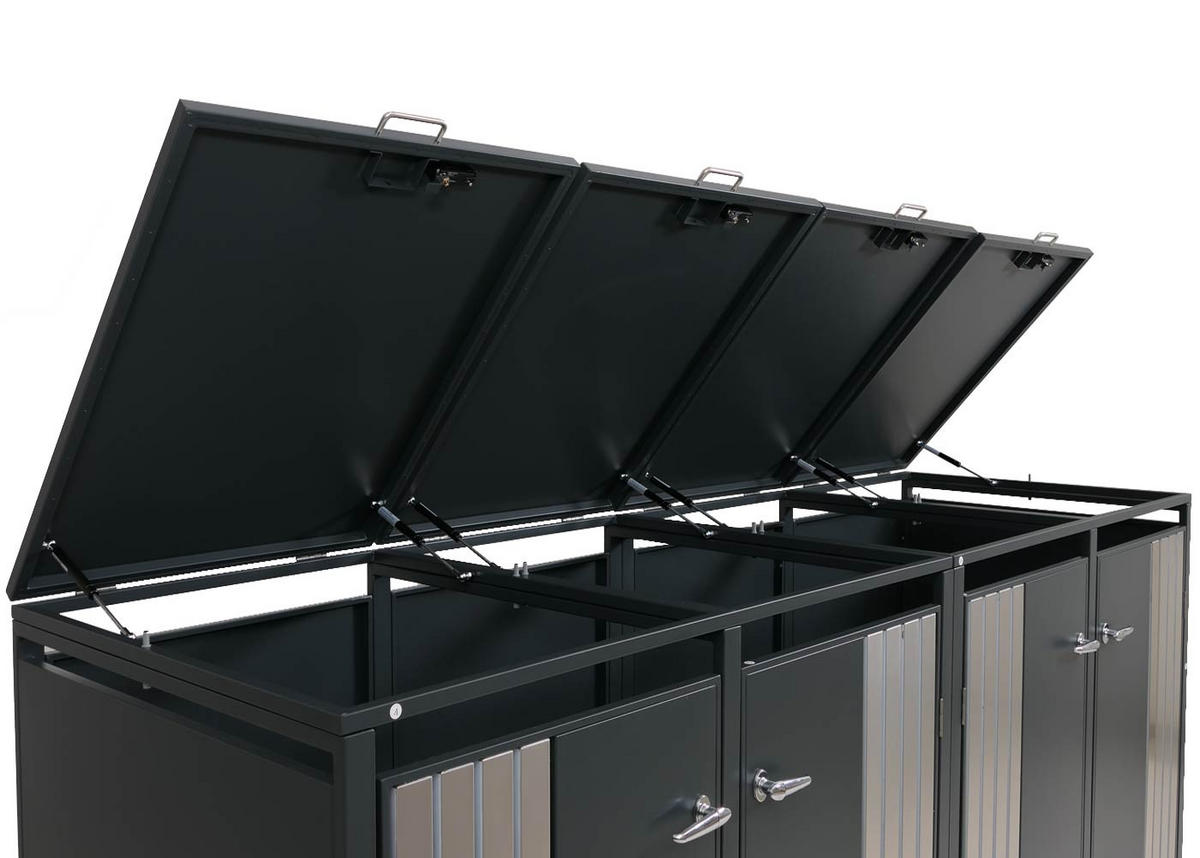 MÜLLTONNENBOX 4er mit Deckel HxBxT 122x250x84cm Anthrazit Edelstahl - Anthrazit, Metall (250/122/84cm) - PROREGAL