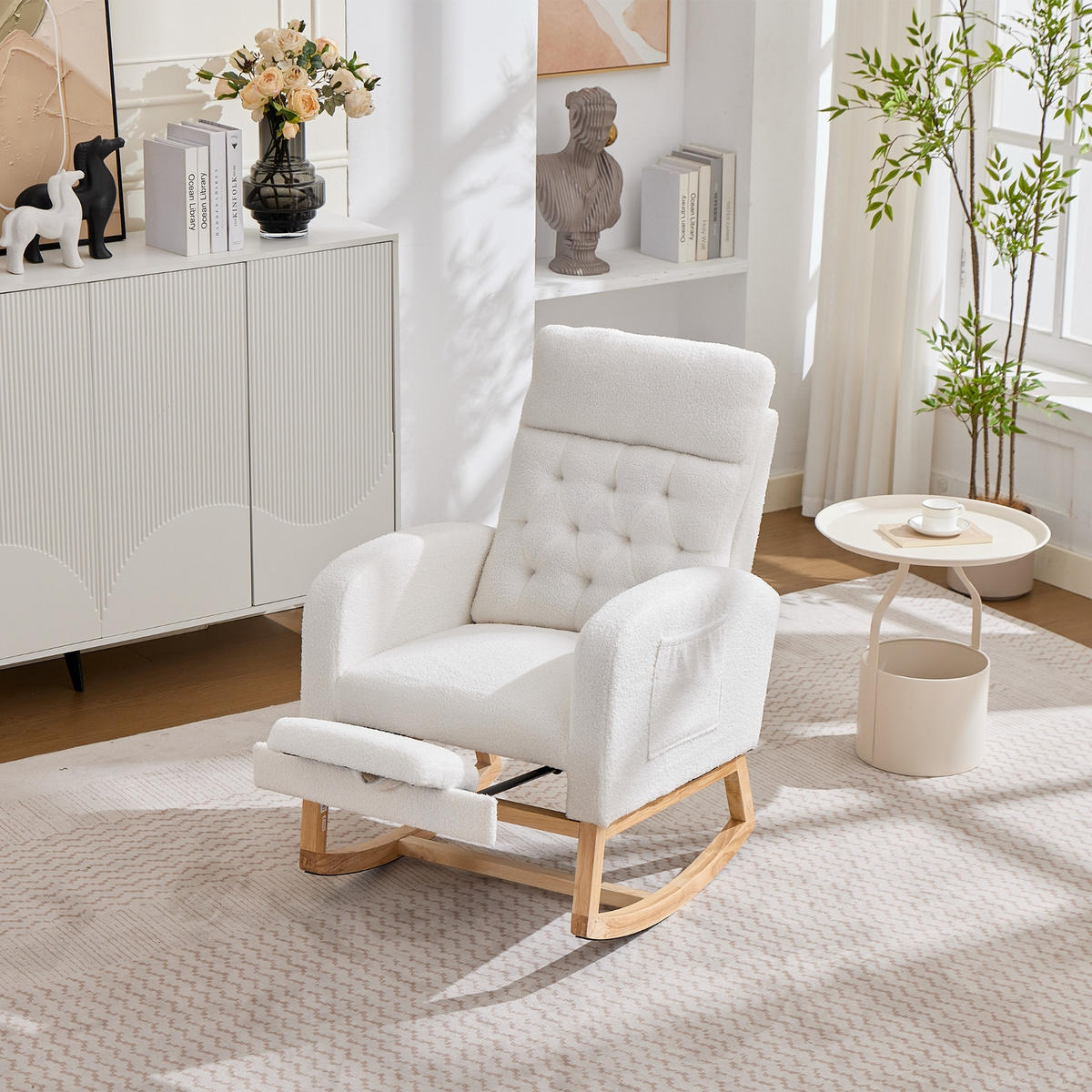 SCHAUKELSTUHL Creme Polyester mit Fußstütze verstellbar und Rückenlehne Lendenkissen - Creme, Textil (70/97.5/89cm) - Oxeza