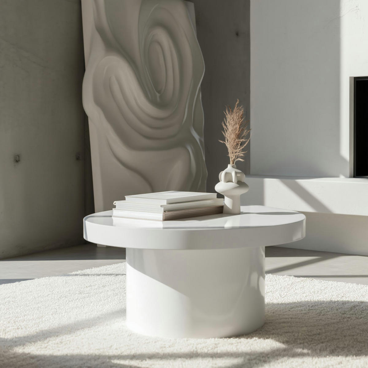 COUCHTISCH Rund Klein in Weiß Hochglanz Modern, Pilz-Form, 60x60x30 cm - Weiß, Holzwerkstoff (60/60/30cm) - KADIMA DESIGN