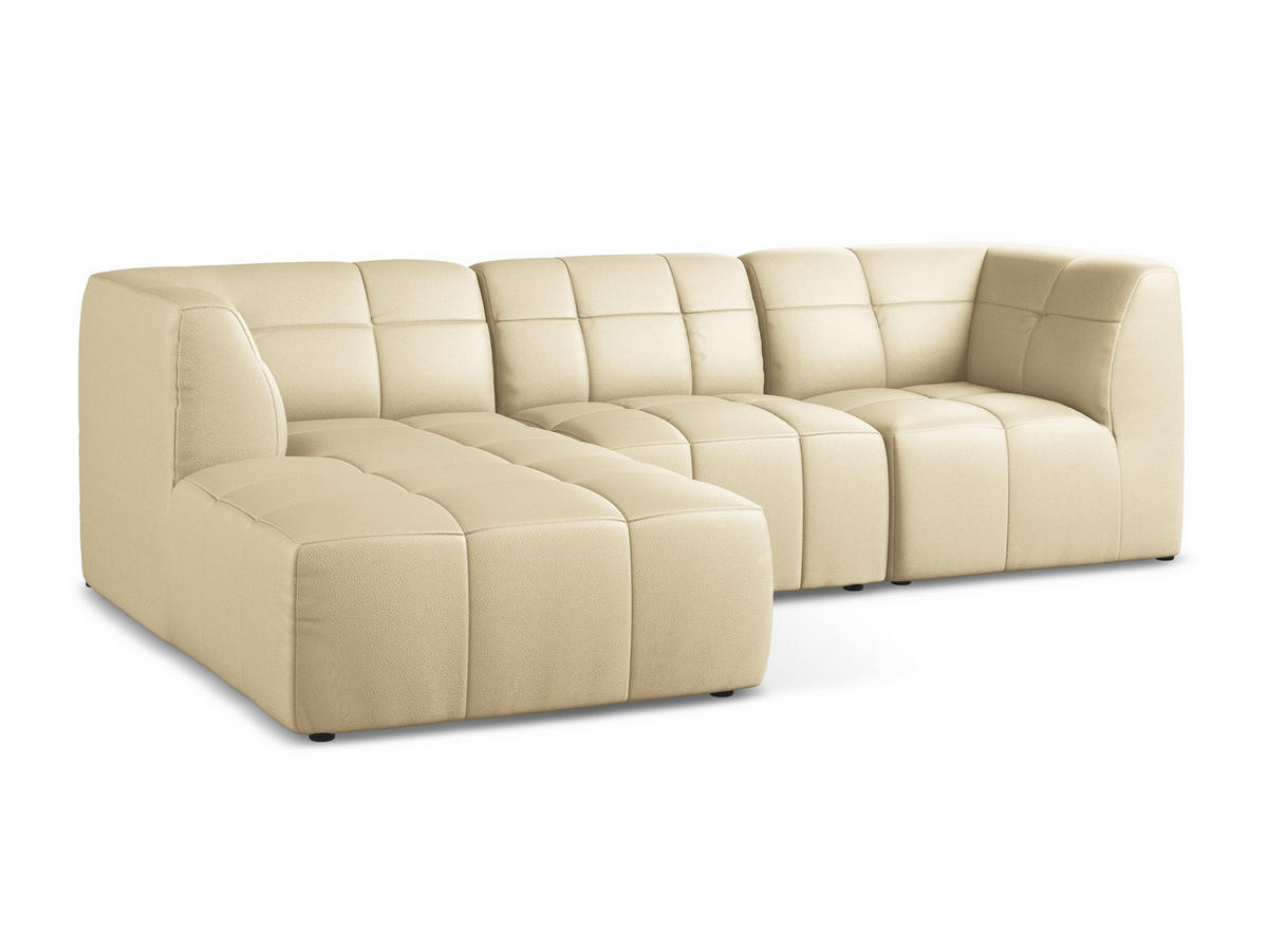 ECKSOFA Links Kunstleder Beige - Beige/Schwarz, Holzwerkstoff/Kunststoff (266/175cm) - Makamii