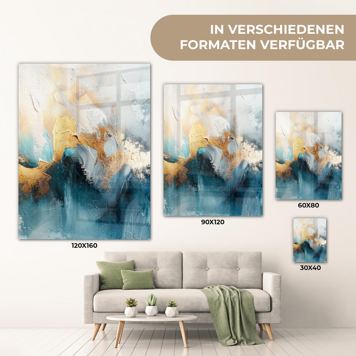 OBRAZ NA AKRYLOVOM SKLE Abstraktné - umenie - zlaté - modré 60x80 cm - petrolejová, sklo (60/80cm) - MuchoWow
