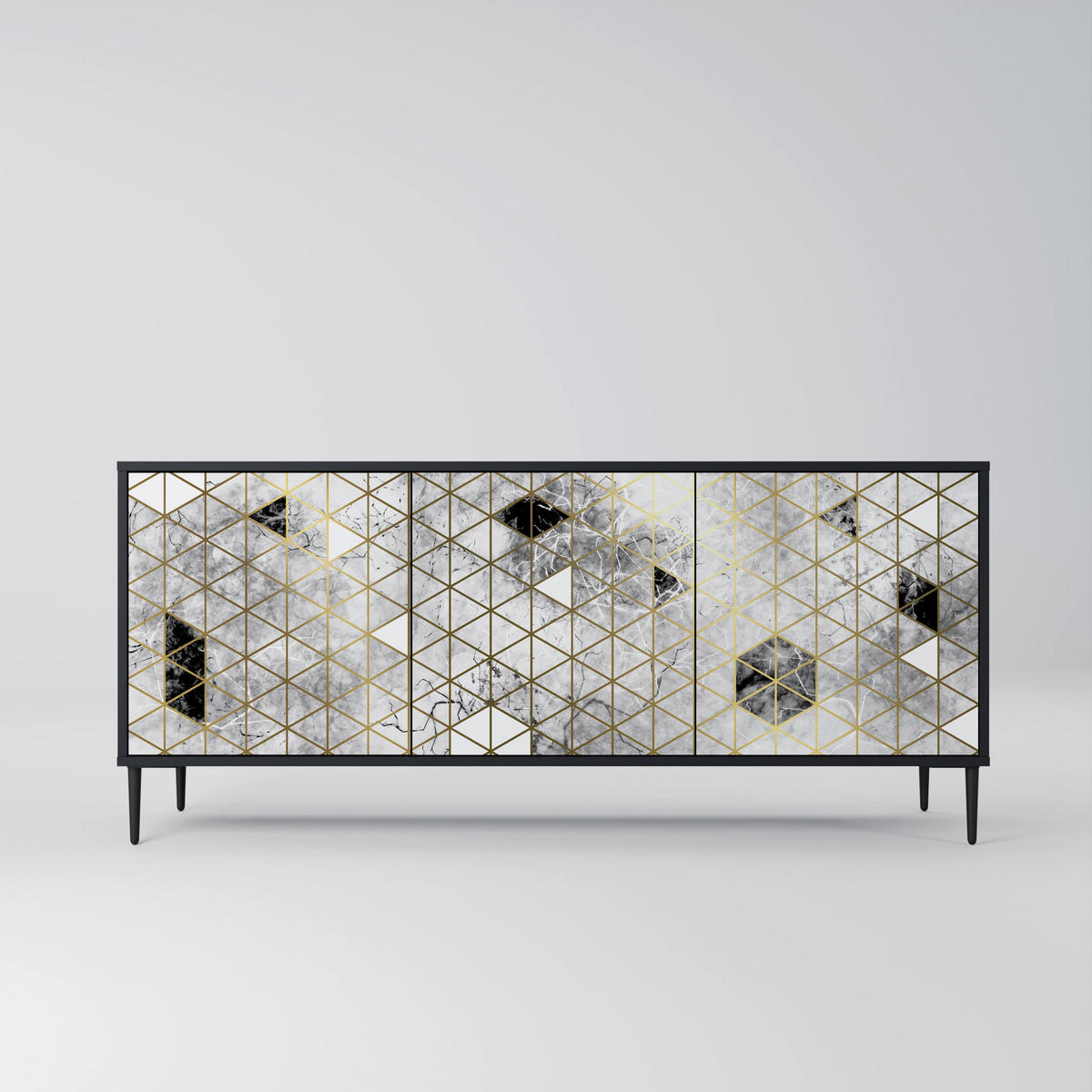 SIDEBOARD ASHEN ARIA, Eicheneffekt, 164,5x42x77,5 cm, 3 Türen - Eichefarben/Buchefarben, Holzwerkstoff/Buchenholz (164.5/77.5/42cm) - SpaceRebels