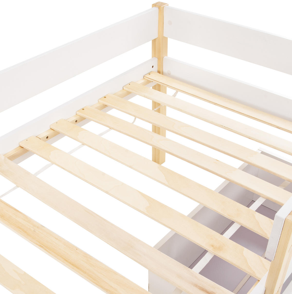 KINDEREINZELBETTEN aus Kiefer-Massivholz 90x190 cm in Weiß mit Schubladen & Rausfallschutz - Weiß, Holz (90/190cm) - Modfu