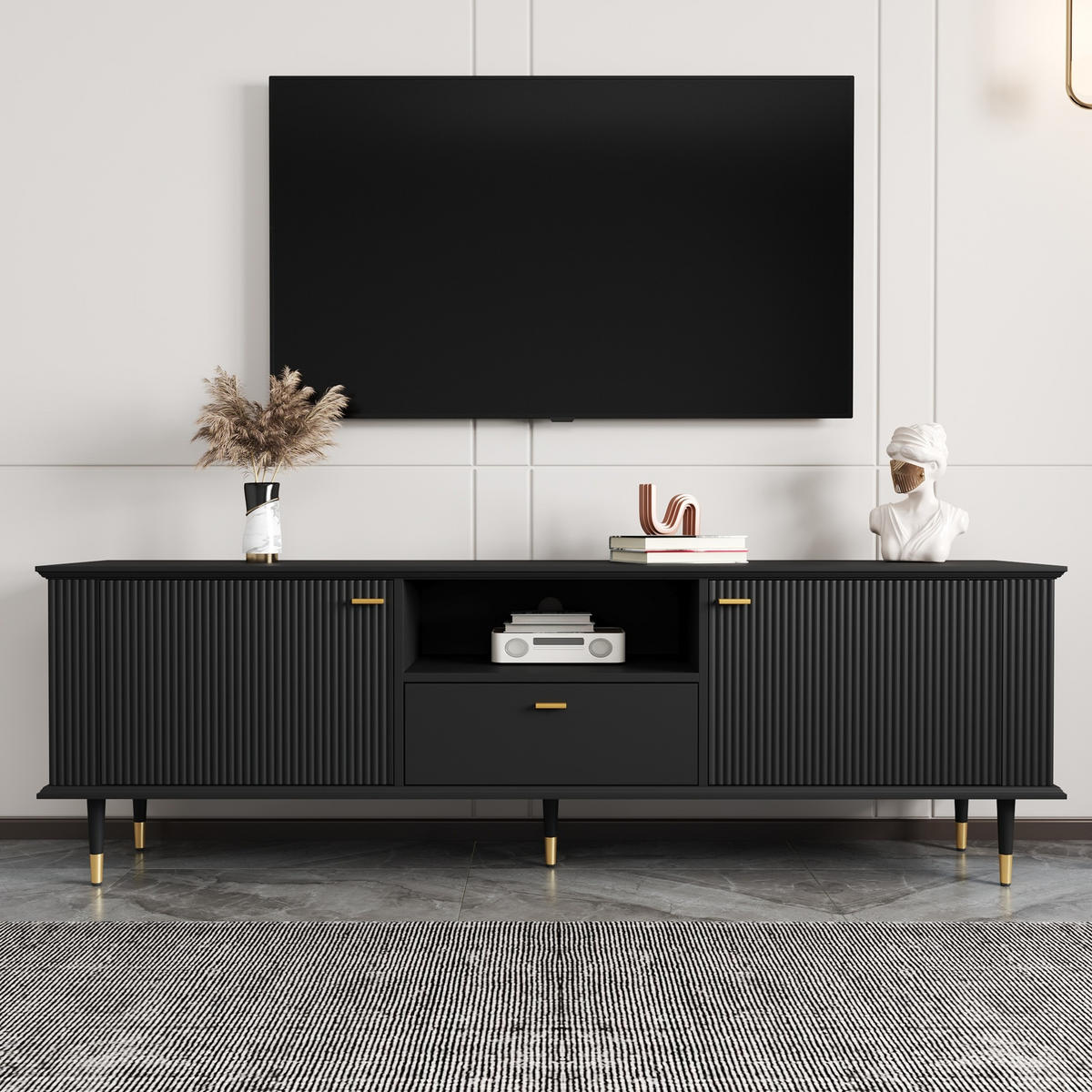 TV-SCHRANK mit Stauraum 170 x 36 x 54 cm MDF Black - Schwarz, Holzwerkstoff (36/54/170cm) - Beauniv