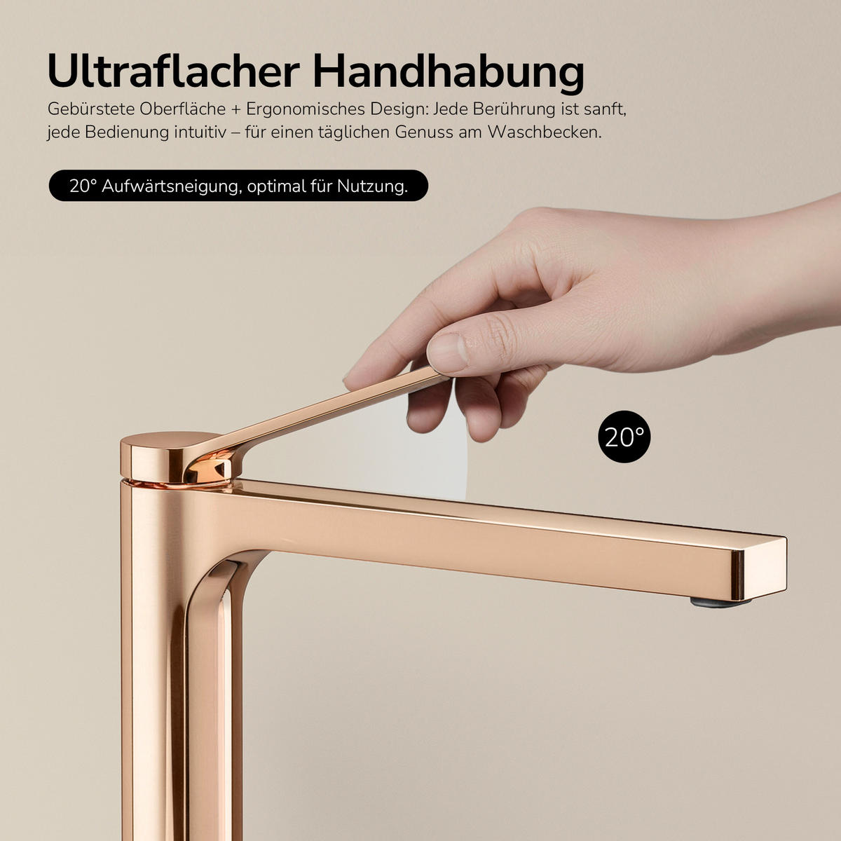 WASCHTISCHARMATUR mit Zertifiziertem Filterelement Rosengold Hoher Stil - Roségold, Metall (23.3/4.6/33.5cm) - EMKE