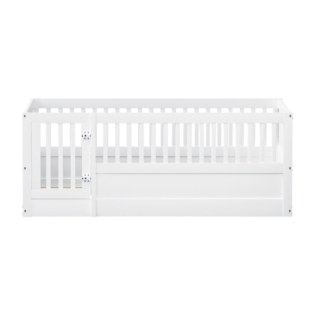 KINDERBETT 140/200 cm weiß aus Massivholz mit Zaun und Tür - Weiß, Holz (140/200cm) - OKWISH