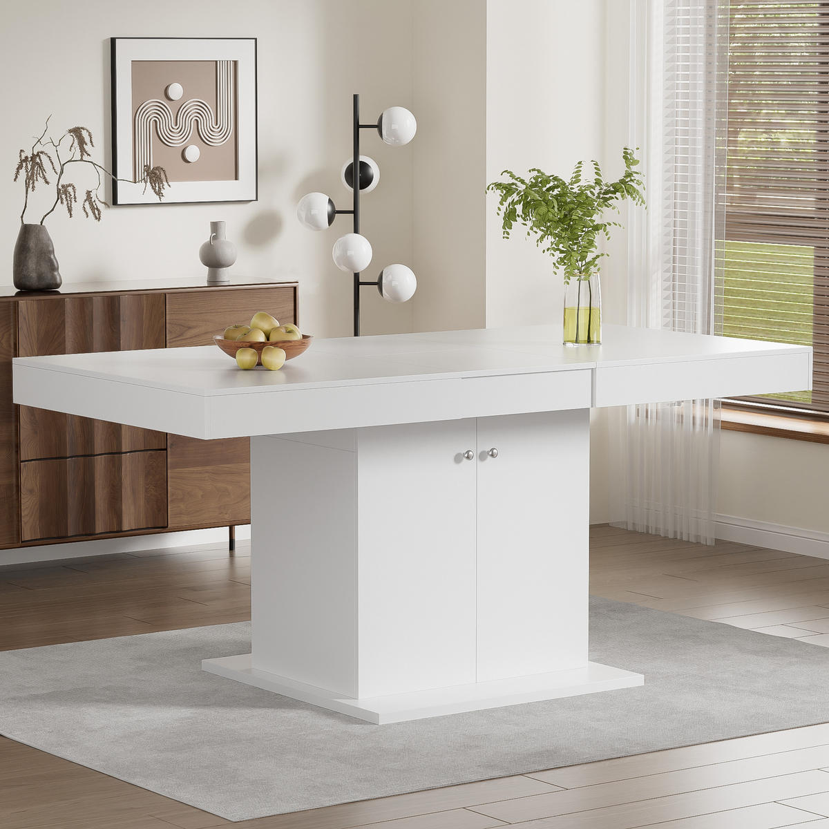 ESSTISCH 140-180x80x76 cm in Weiß aus Spanplatte und Metall mit Stauraum - Weiß, Holzwerkstoff (80/180/76cm) - Modfu