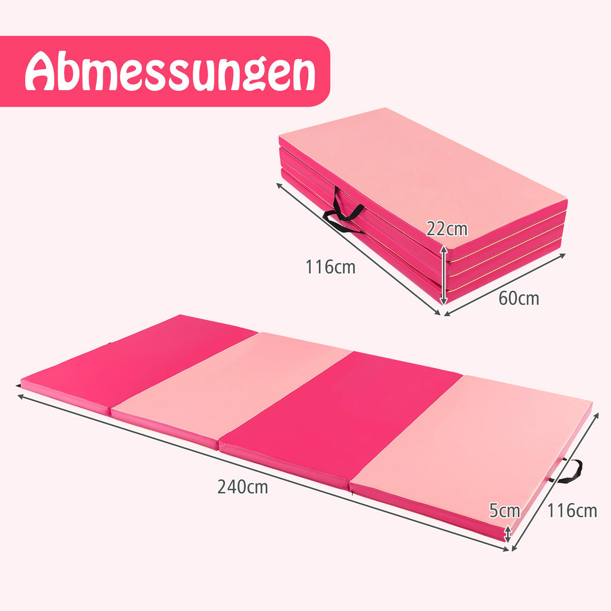 SPORTMATTE Rosa - Pink, Leder (240/120cm) - COSTWAY