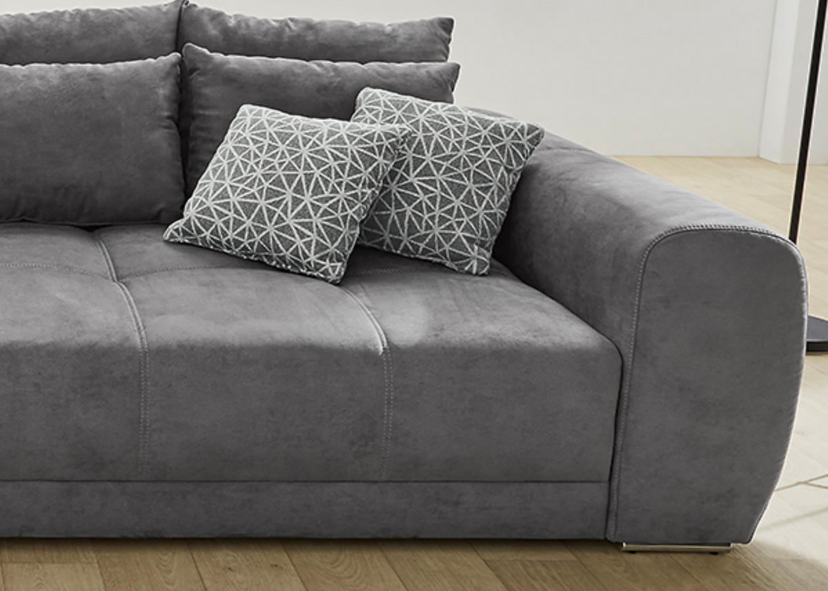 BIG-SOFA Federkern B306/T134/H86 cm, Liegefläche 120x240 cm, Mikrofaser Grau / 15114 - Chromfarben/Grau, Textil/Metall (306/86/134cm) - luma-home