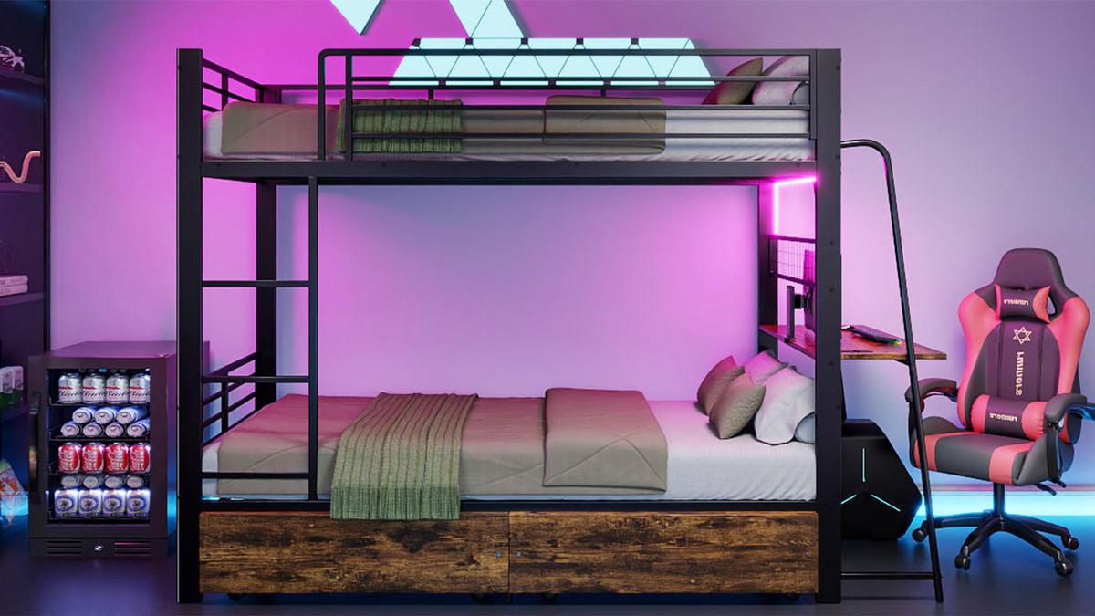 ETAGENBETT 90/200 cm DE-33081 mit Schreibtisch und LED Schwarz - Schwarz, Metall (90/200cm) - ComfortXL