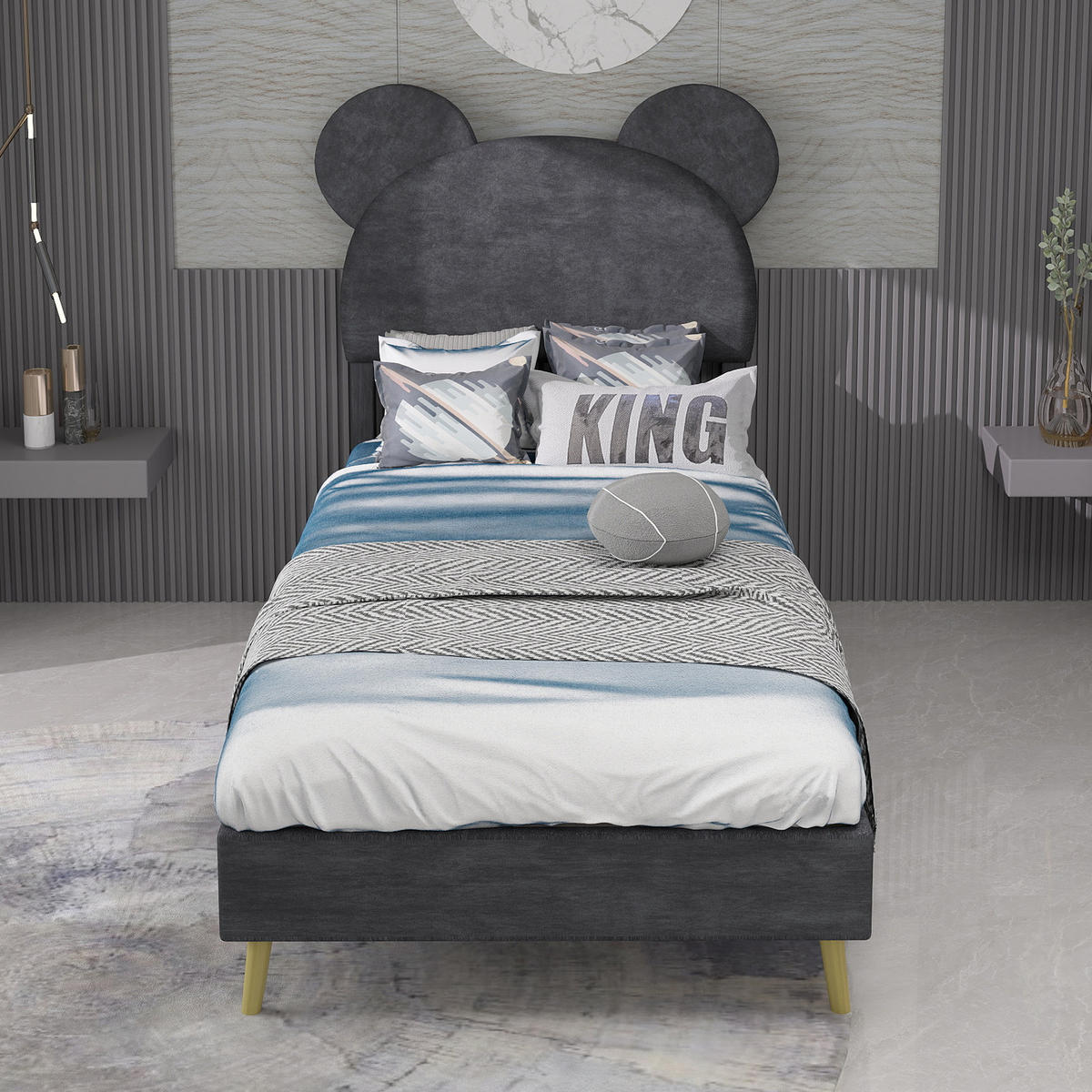 POLSTERBETT 90x200 cm Cartoon ohne Stauraum grau - Grau, Textil (90/200cm) - Fortuna Lai