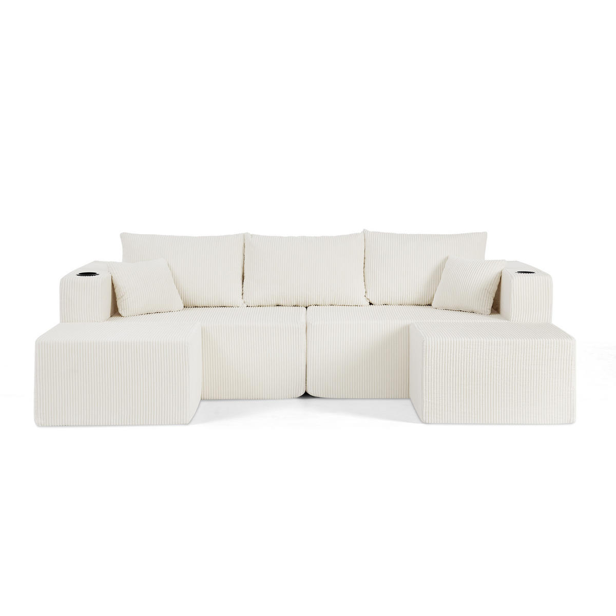 WOHNLANDSCHAFT DE-34606 modular mit Getränkehalter Beige - Beige, Textil (138/75/230cm) - ComfortXL