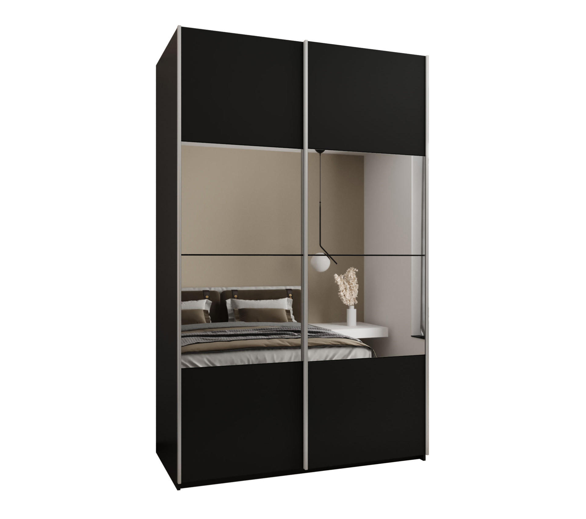 Abiks Möbel Schwebetürenschrank Schwarz, Schwarz, Silber 150x245x64 cm