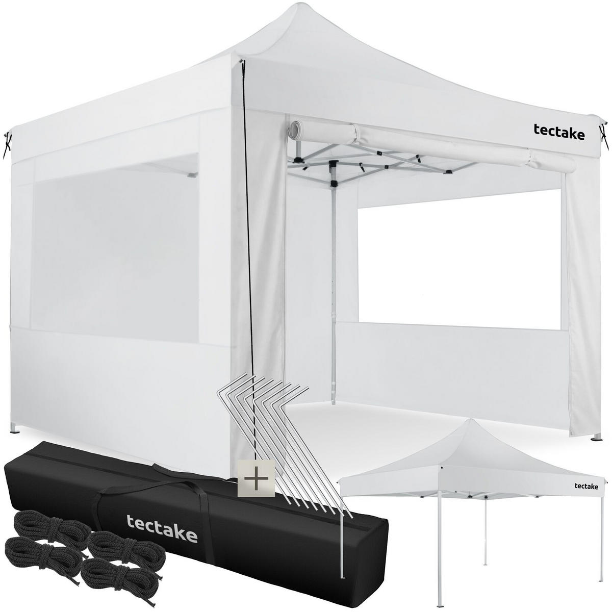 FALTPAVILLION aus Aluminium Olivia, inklusive Spannseilen, Heringen und Tragetasche, weiß - Weiß, Kunststoff (300/280/300cm) - tectake
