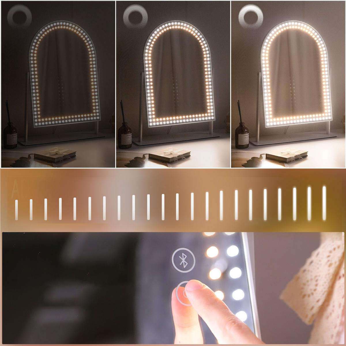 SCHMINKTISCH mit 6 Schubladen 92/55/81 CM und LED Beleuchtung Schminkspiegel 58 x 46 CM - Weiß, Holz (55/81/92cm) - VANITII