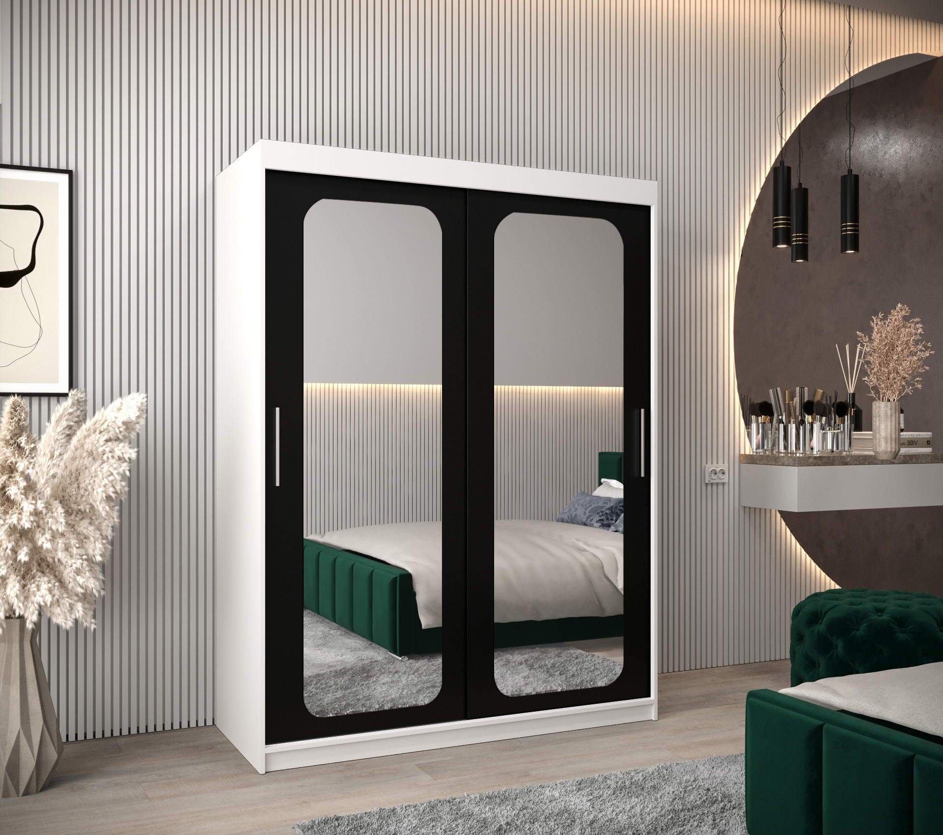 SCHWEBETÜRENSCHRANK 200/150/62 2-türig - Silberfarben/Schwarz, Holz/Kunststoff (150/200/62cm) - Abiks Möbel