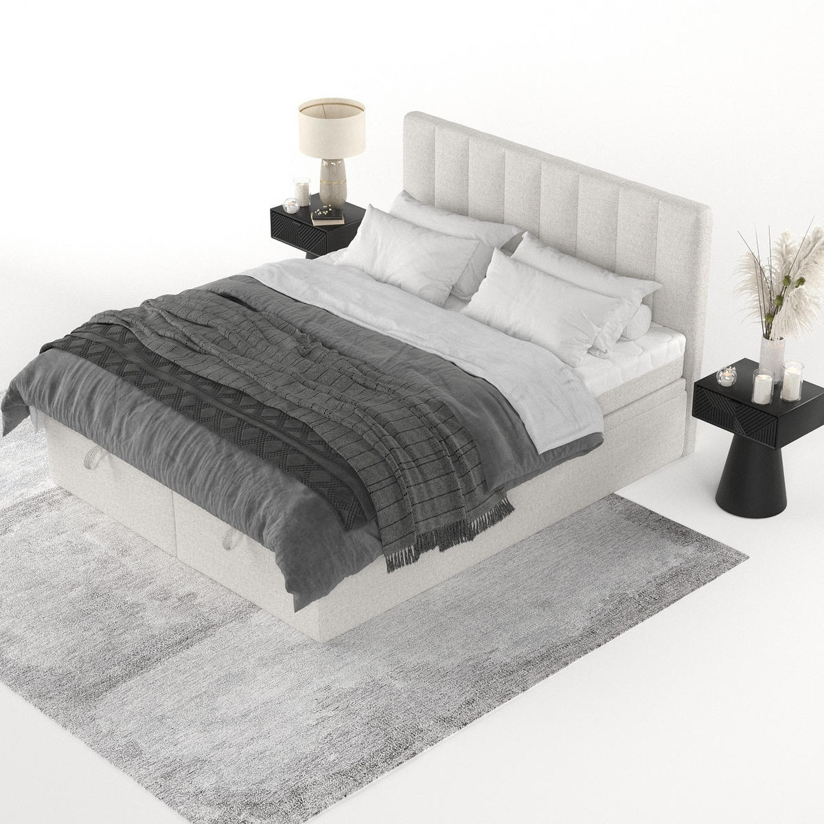 BOXBETT Lume 140/200 cm Hellbeige im Riva Stoff - Sandfarben/Schwarz, Holz/Holzwerkstoff (140/200cm) - AltaBeds