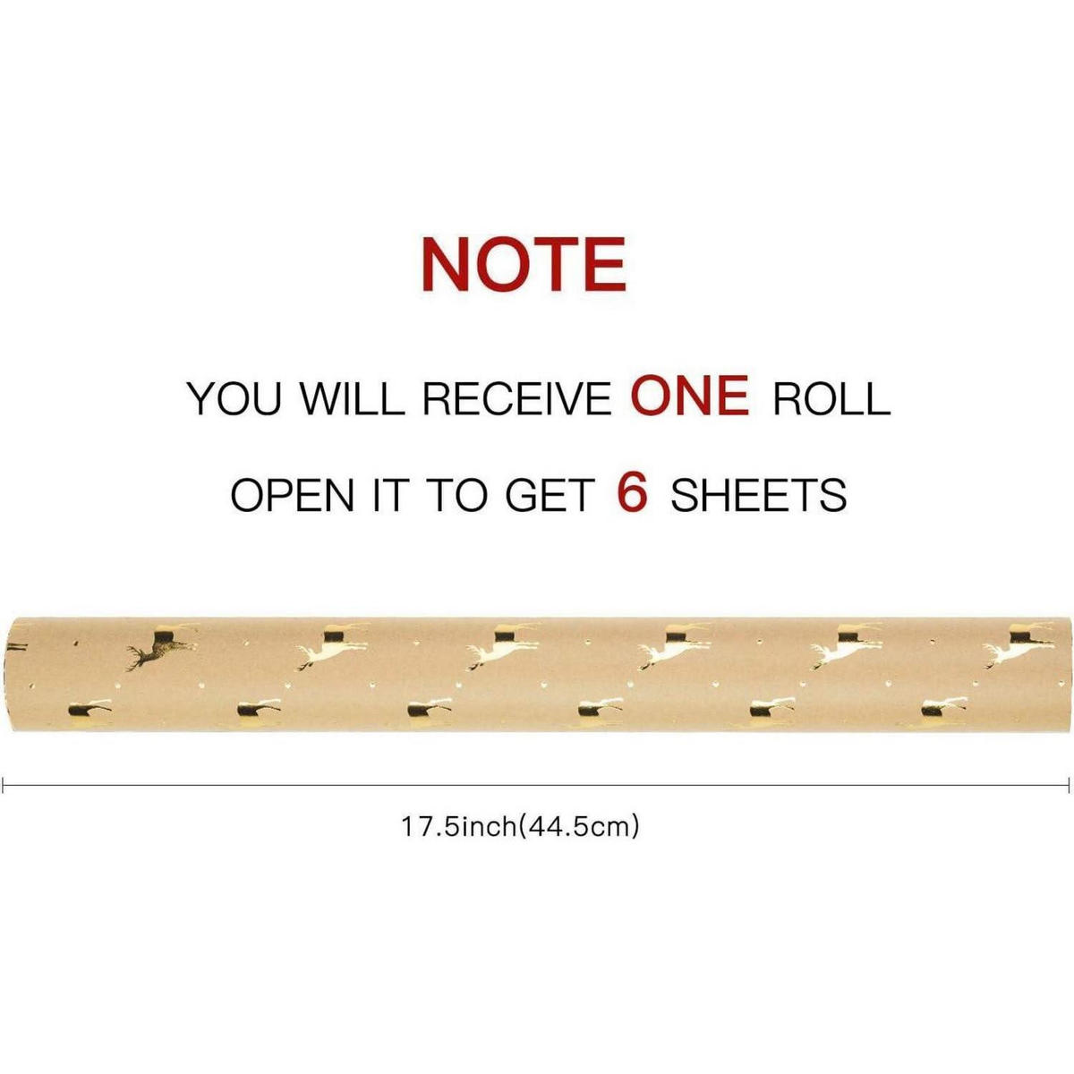 GESCHENKPAPIER 6 Blatt Rolle Kraftpapier Goldfolie Weihnachtsbaum Rentier 44,5 x 76 cm - Multicolor, Papier (44.5/0.1/76cm)