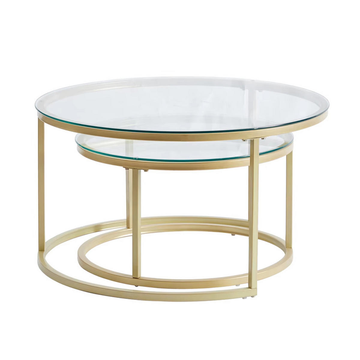 COUCHTISCH rund Glas Metall 2-in-1 Sofa Tisch modern - Goldfarben, Glas (60/60/45cm) - Kaket