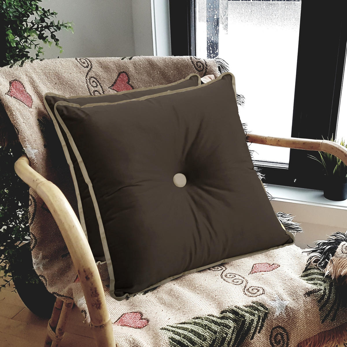 DEKOKISSEN Quadratische Samt 50*50cm - Dunkelbraun, Textil (50/50cm) - Vercart
