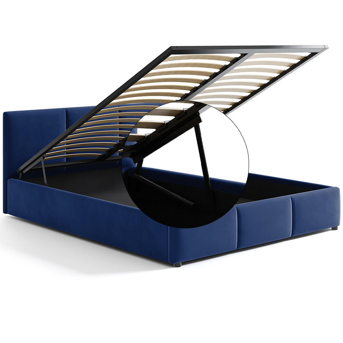 POLSTERBETT 160×200 mit Bettkasten und Lattenrost Nela HLR-64 Blau Velours - Blau, Holz (160/200cm) - Jana