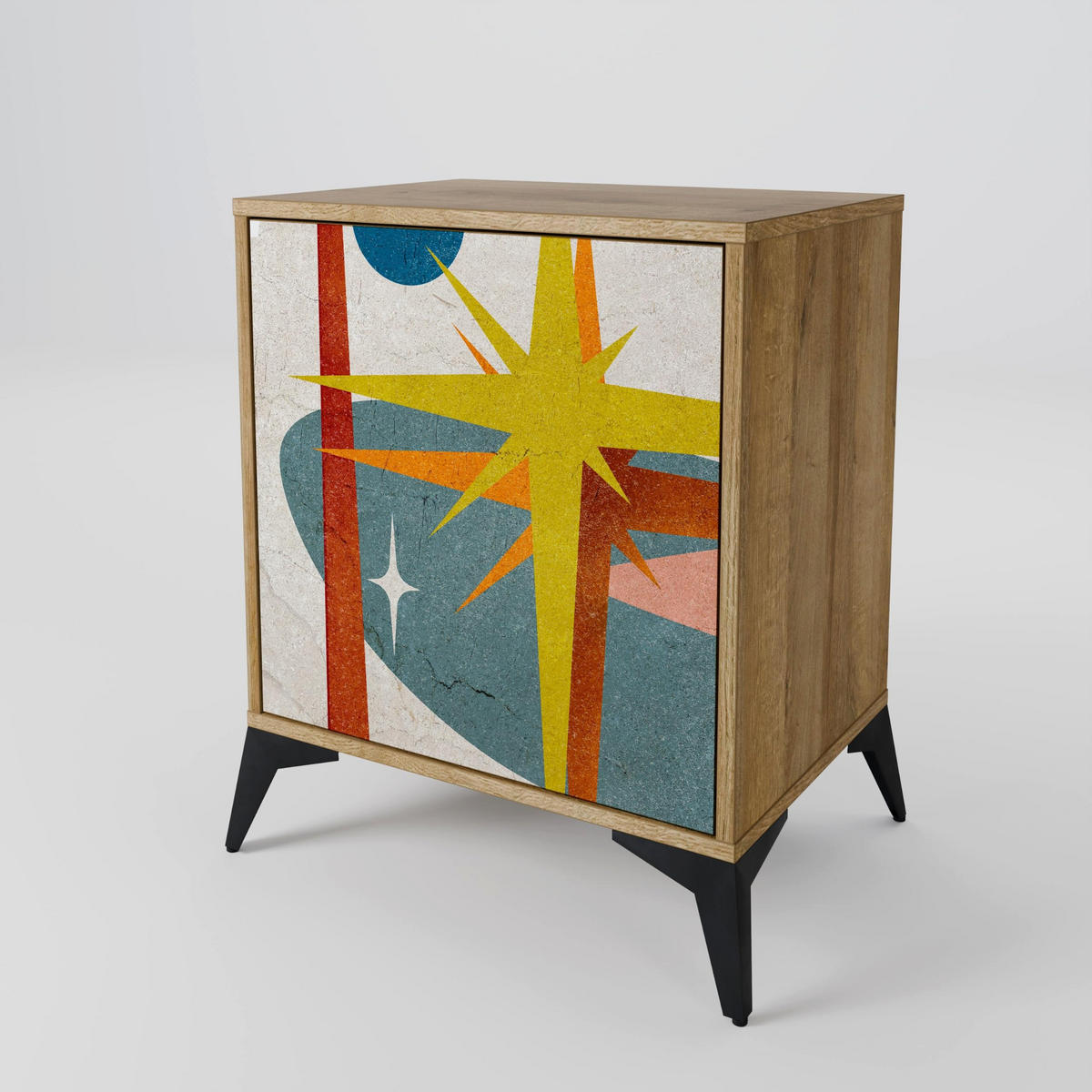 SIDEBOARD INTERSTELLAR VIBES, Eichefarben, 57,5x42x72,5 cm, Schwarze Metallfüße - Eichefarben/Multicolor, Holzwerkstoff/Metall (57.5/72.5/42cm) - SpaceRebels